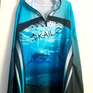 LOCO SKAILZ Mens XL Blue Shark Graphic pullover hoodie
